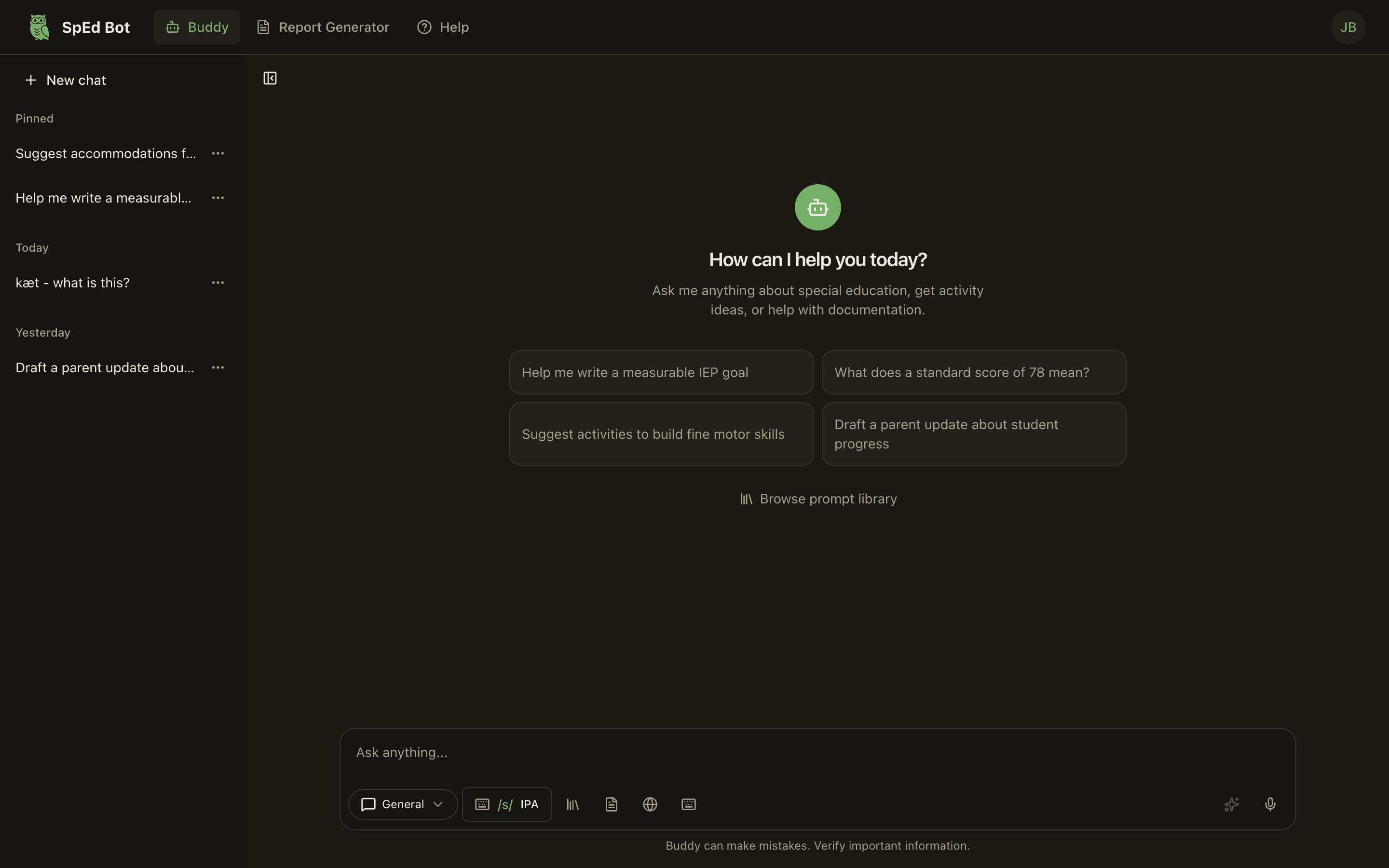 SpEd Bot AI Assistant Interface