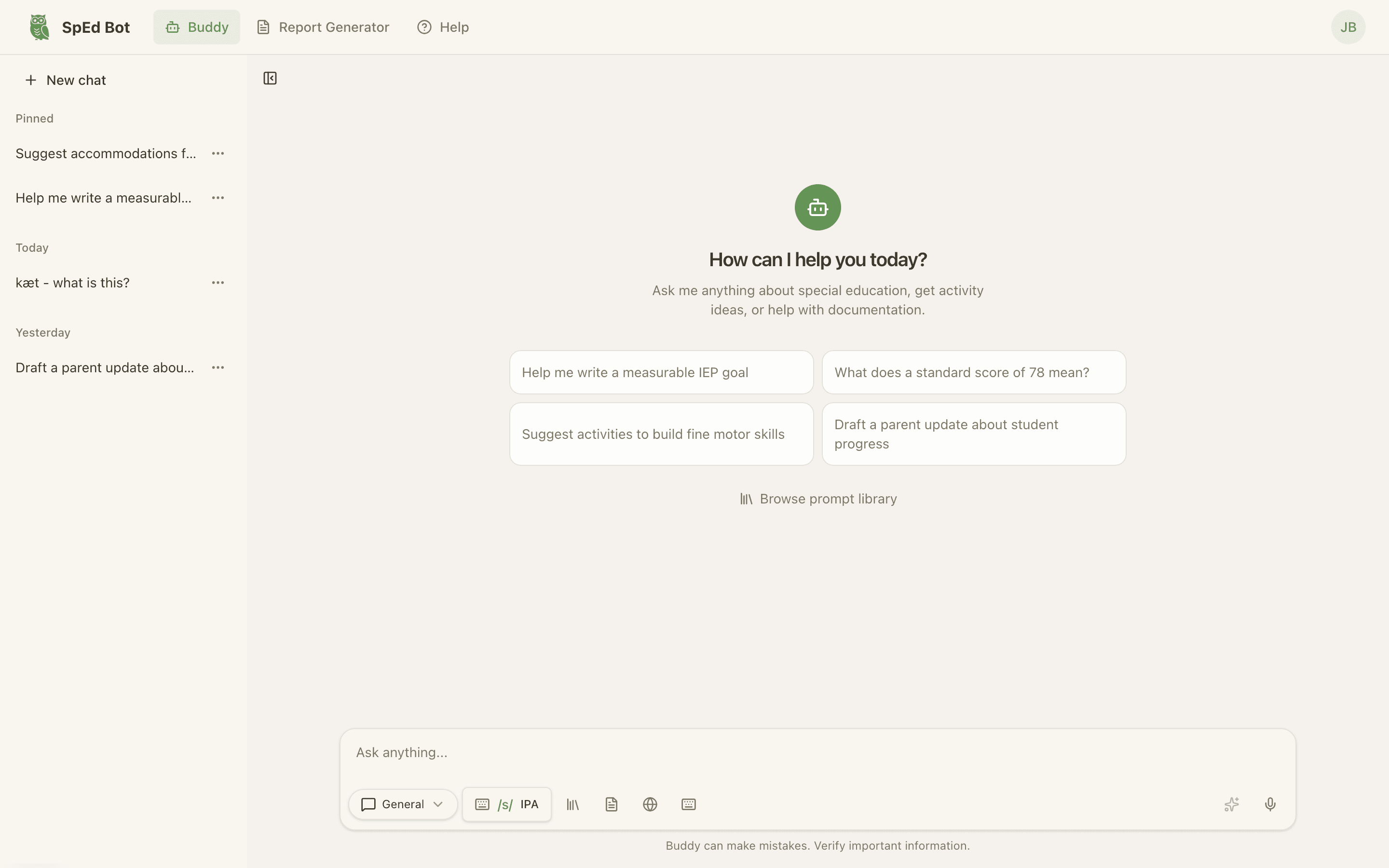 SpEd Bot AI Assistant Interface